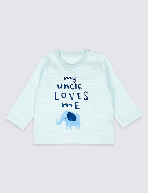 Marks & Spencer PURE COTTON MY UNCLE LOVES ME TOP- BLUE STRIPES