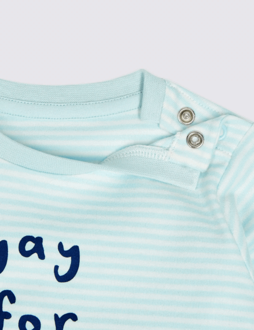 Marks & Spencer PURE COTTON MY UNCLE LOVES ME TOP- BLUE STRIPES - Image 3