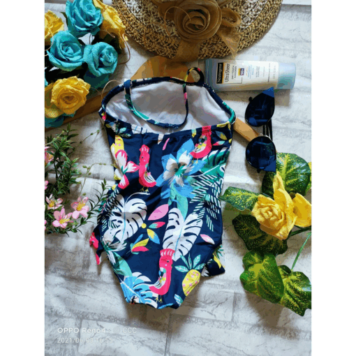 Marks & Spencer Floral Dark Blue Halter One Piece Swim Suit - Image 2