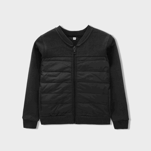 Pep & Co PARACHUTE QUILTED PANELED ZIPPER JACKET FOR KIDS - All Black