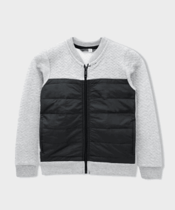 Pep & Co PARACHUTE QUILTED PANELED ZIPPER JACKET FOR KIDS - Grey/Black