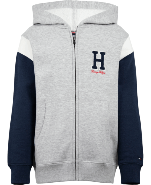 TOMMY HILFIGER Big Boys Zip Front Hoodie In Gray Heather