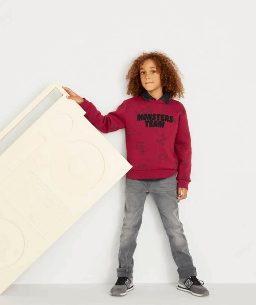 BOYS DARK RED MONSTERS TEAM RECYCLED FIBER SWEATSHIRT - Image 6