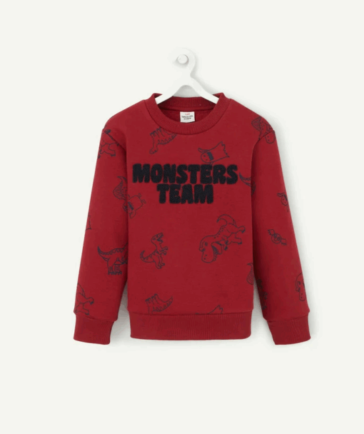 BOYS DARK RED MONSTERS TEAM RECYCLED FIBER SWEATSHIRT