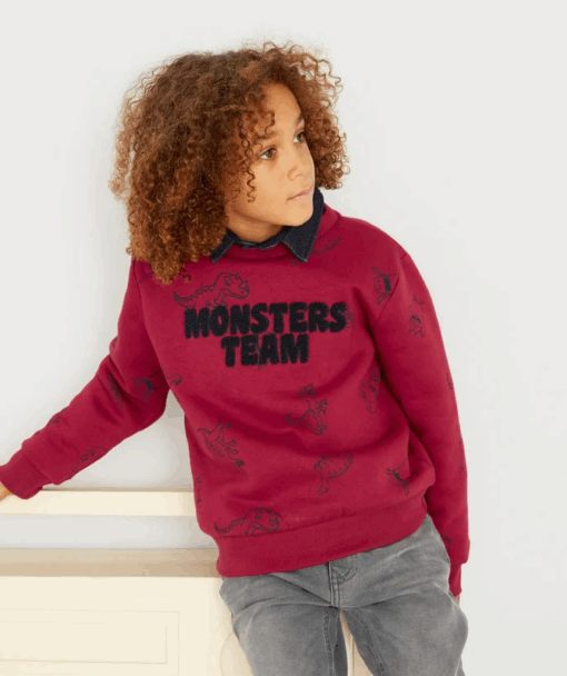 BOYS DARK RED MONSTERS TEAM RECYCLED FIBER SWEATSHIRT - Image 2