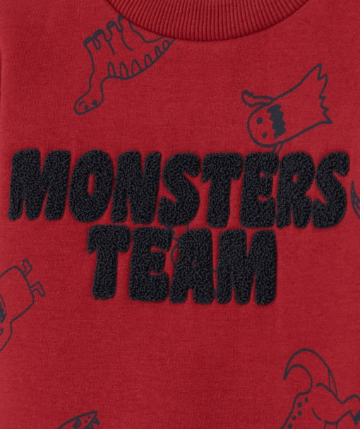 BOYS DARK RED MONSTERS TEAM RECYCLED FIBER SWEATSHIRT - Image 3