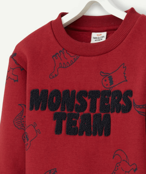 BOYS DARK RED MONSTERS TEAM RECYCLED FIBER SWEATSHIRT - Image 4