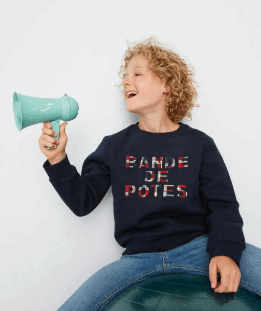 BOY'S NAVY BLUE SWEATSHIRT WITH EMBROIDERED MESSAGE