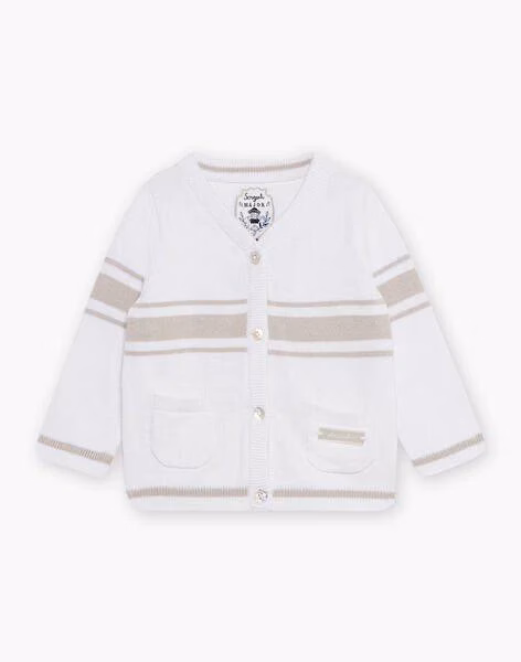 SERGENT MAJOR CONTRAST GREY STRIPES CARDIGAN - WHITE - Image 2