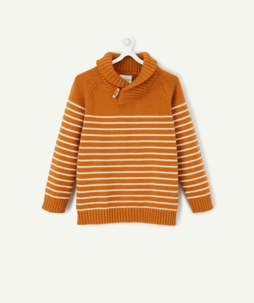 TAO BABY BOYS' STRIPED KNIT JUMPER WITH A HIGH NECK  - Khaki