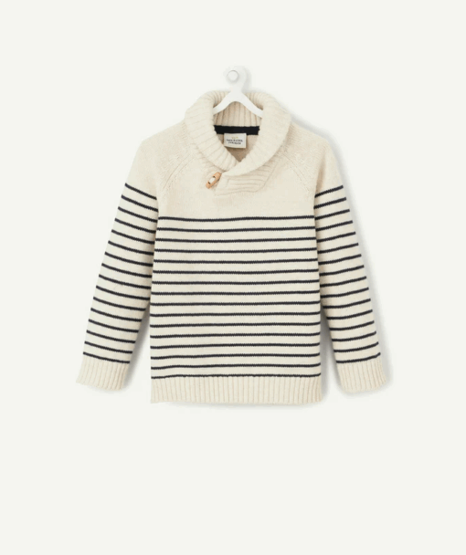 TAO BABY BOYS' STRIPED KNIT JUMPER WITH A HIGH NECK  - WHITE