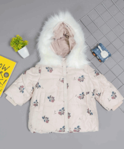 LUSON Girls Floral Faux Fur Hooded Jacket