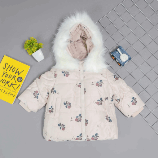 LUSON Girls Floral Faux Fur Hooded Jacket