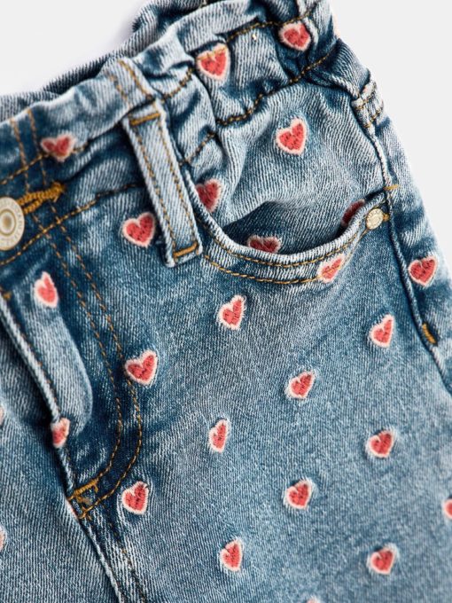 Guess Heart Embroidered Paperbag Denim Pants - Image 2