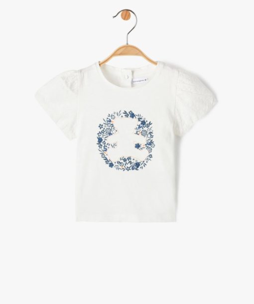 Baby girl's t-shirt with embroidered sleeves
