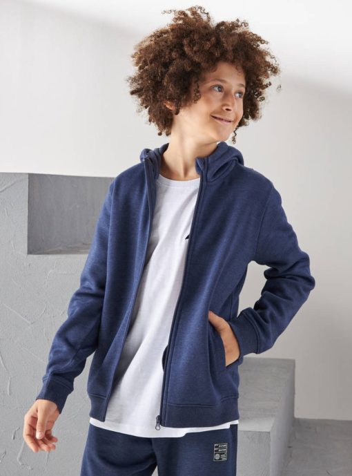 MAX Boys Plain Zip Through Jacket with Hoodie - Blue