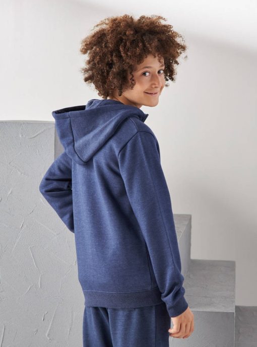 MAX Boys Plain Zip Through Jacket with Hoodie - Blue - Image 3
