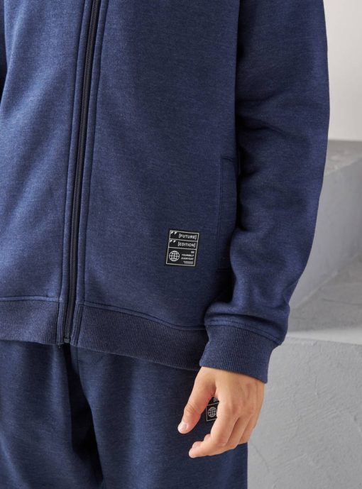MAX Boys Plain Zip Through Jacket with Hoodie - Blue - Image 4