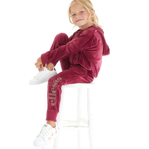 Ellesse Girls Joanna Velour Hoodie And Joggers Set Cherry - Image 2