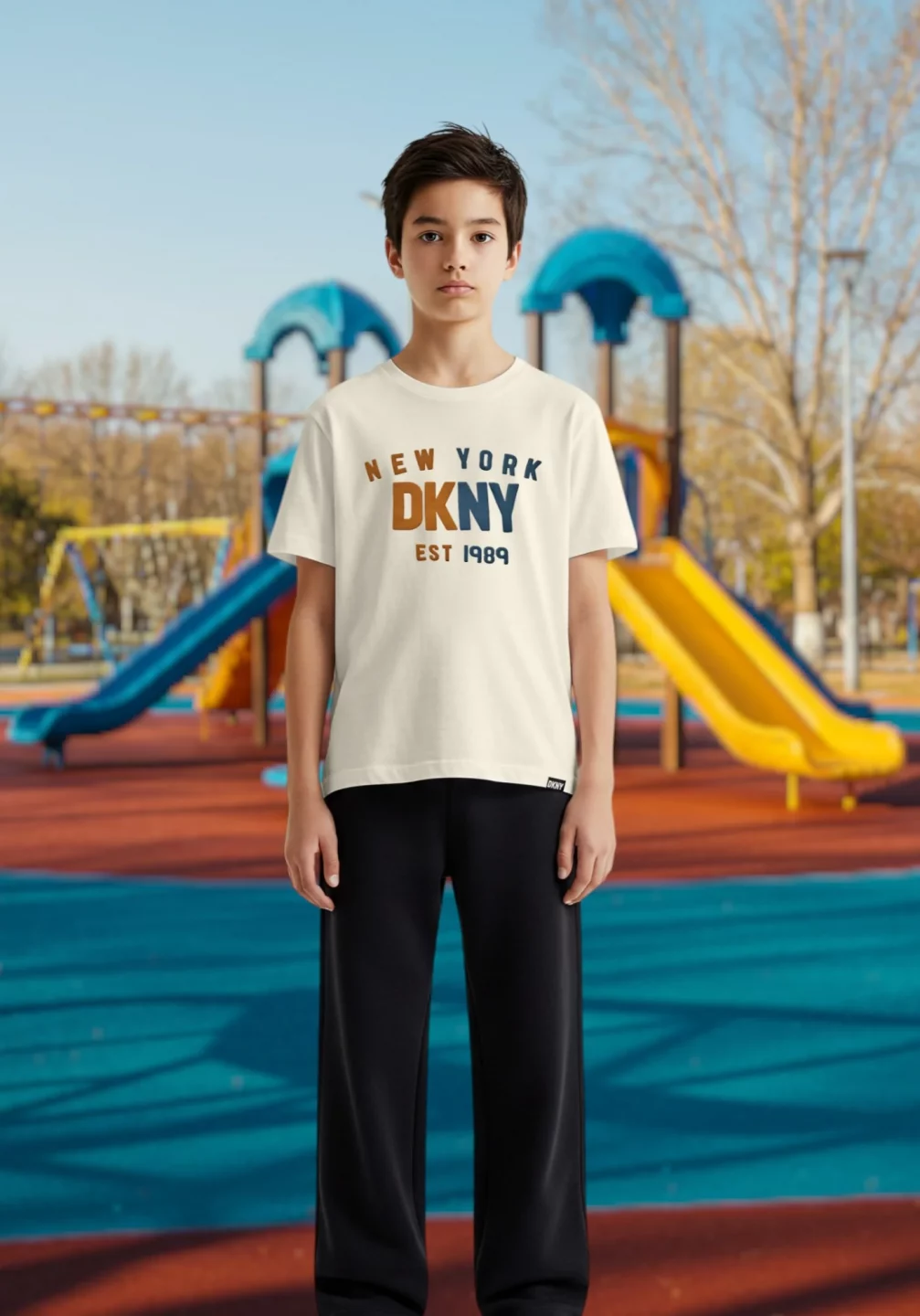 DKNY Boys 2 Tone Puff Logo T-Shirt