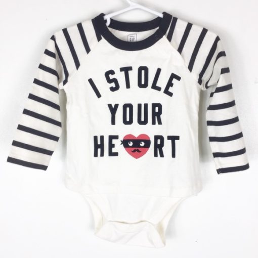 BABY GAP BLACK/WHITE STRIPE WITH HEART LOGO ROMPER 26