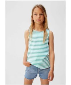 Alternative view of Mango Green Girl's Cotton Striped T-Shirt