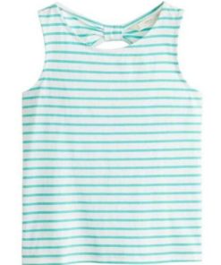 Mango Green Girl's Cotton Striped T-Shirt