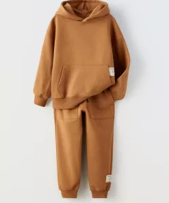ZARA BRICK HOODIE AND TROUSERS SET KHAKI