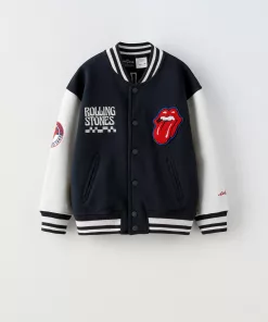 Zara Rolling Stone Varsity Jacket Dark Navy