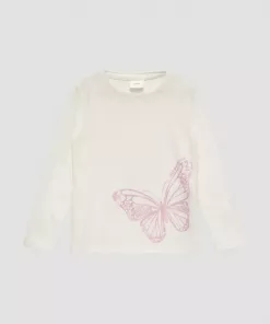 S.Oliver Glitter Butterfly Logo White Full sleeves Tee