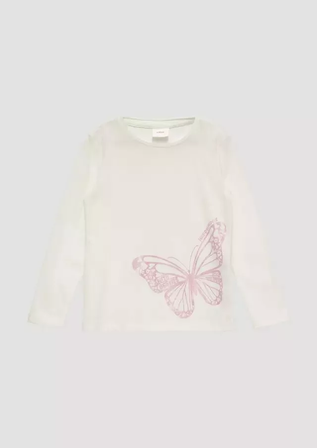 S.Oliver Glitter Butterfly Logo White Full sleeves Tee