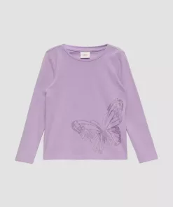 S.Oliver Glitter Butterfly Logo Purple Full sleeves Tee
