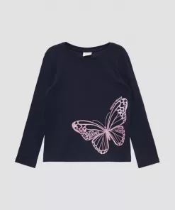 S.Oliver Glitter Butterfly Logo Navy Full sleeves Tee