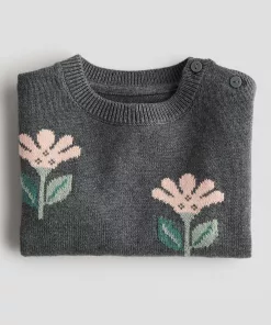 Alternative view of Mango Jacquard Knit Jumper Embroidered Flowers Charcoal