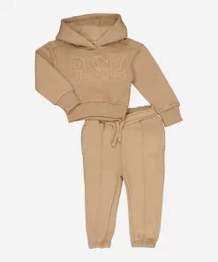 DKNY Kids Fleeced Hooded Tracksuit Hollow Logo in Khaki