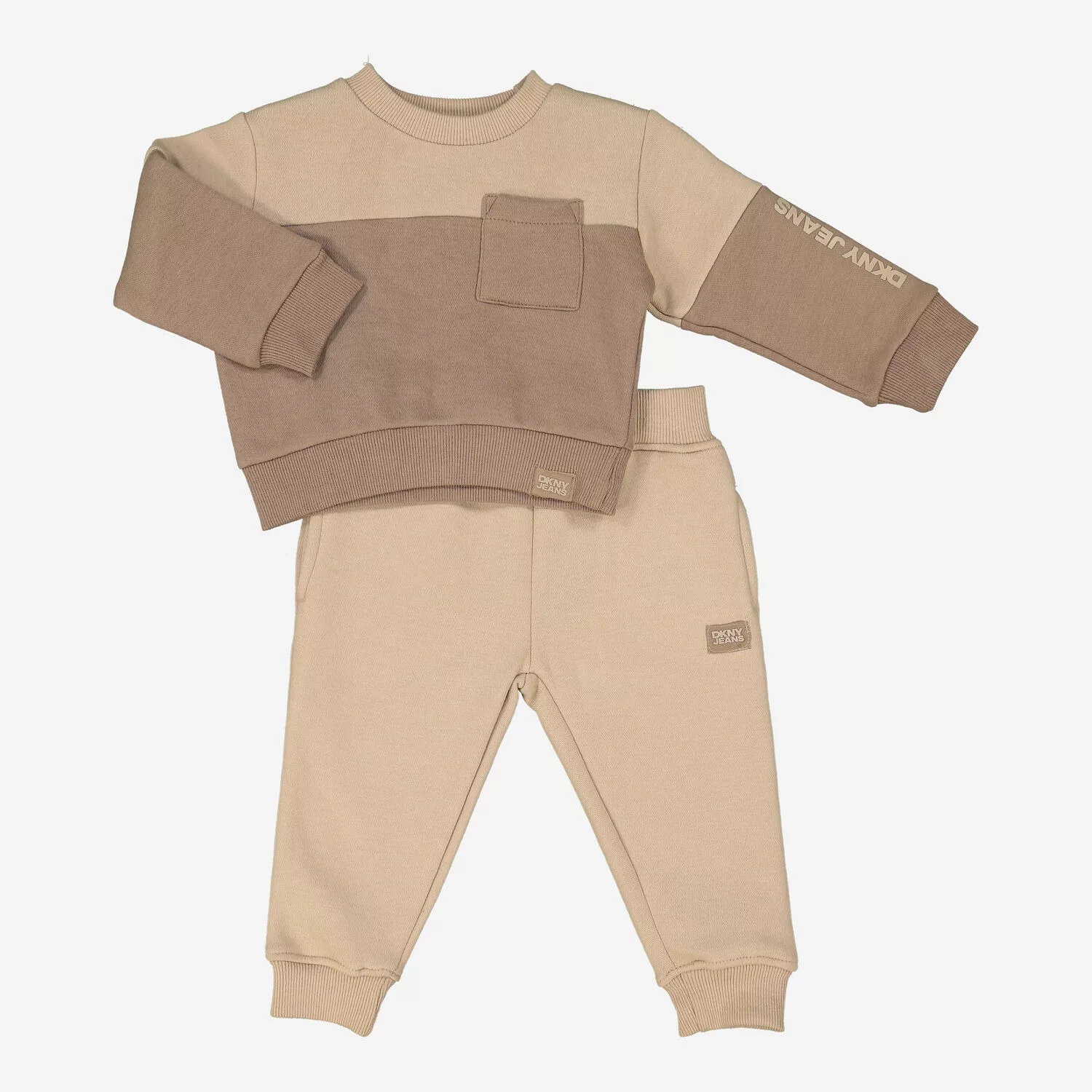 DKNY Kids Fleeced Tracksuit with Front Pocket Khaki/Brown