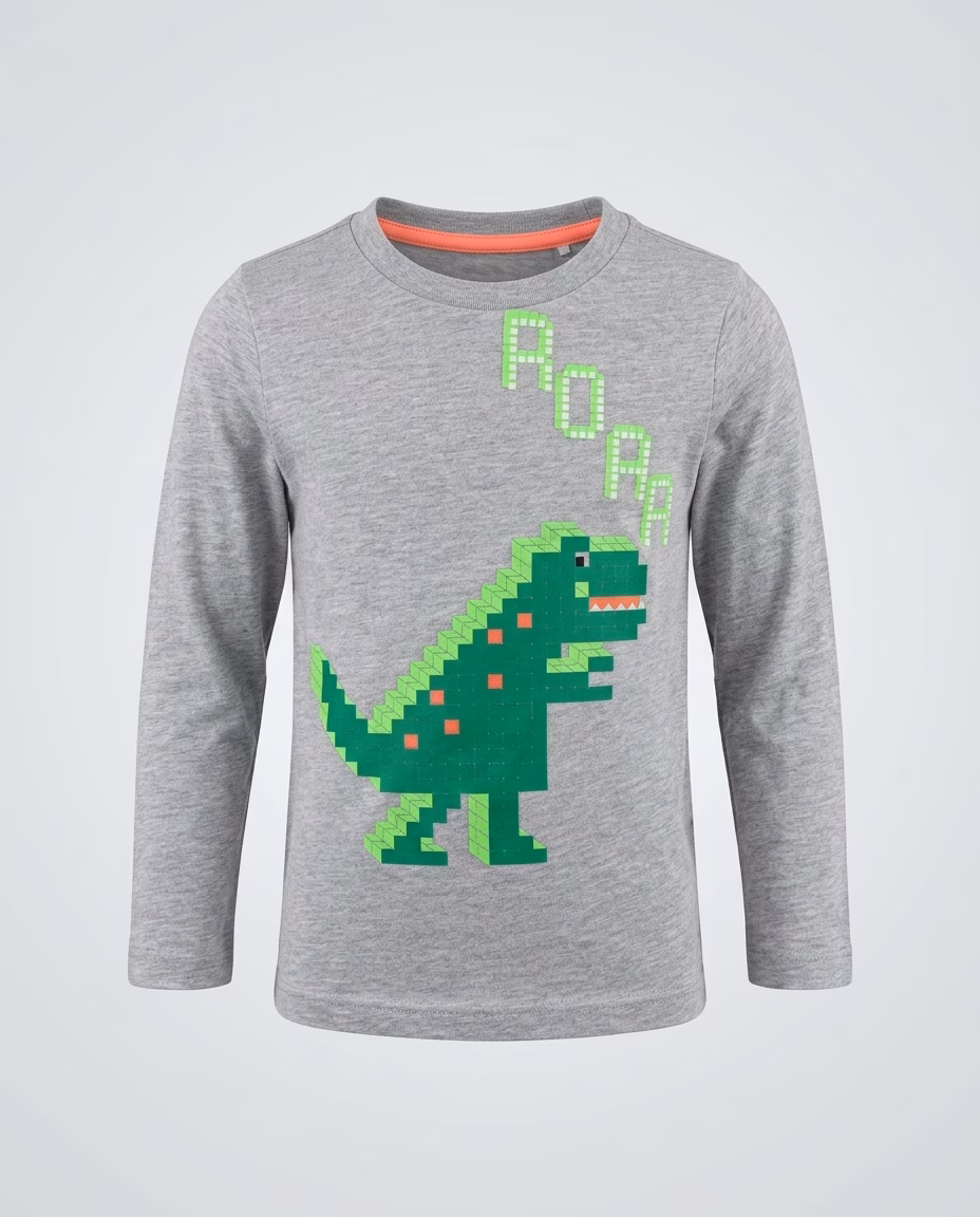 Marks n Spencer 3D Dino Logo ROAR Full Sleeves Tee Grey