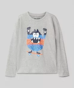 Blue Seven Tasmanian Devil Skateboard Printed Full Sleeve Tee Grey