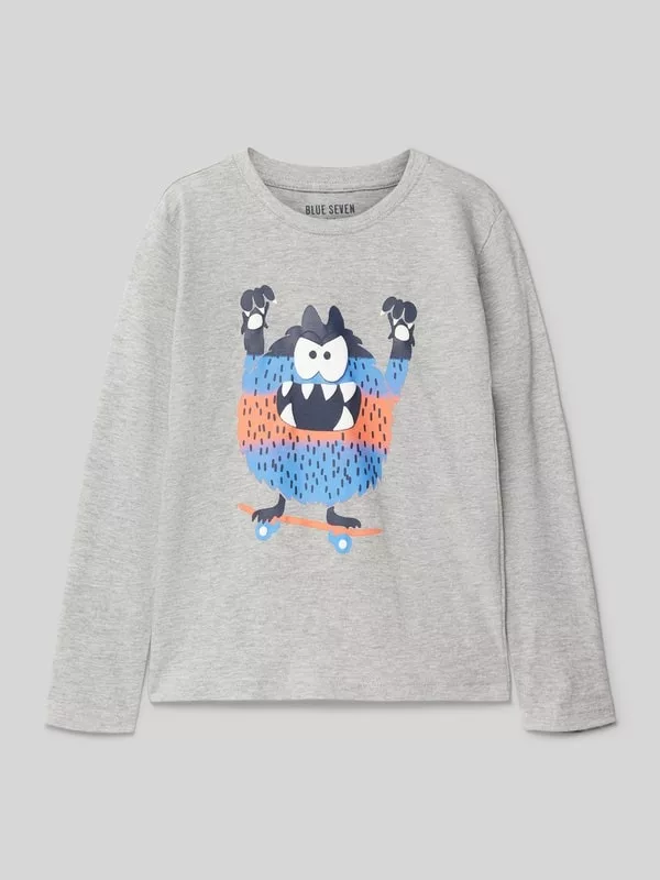 Blue Seven Tasmanian Devil Skateboard Printed Full Sleeve Tee Grey