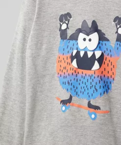 Alternative view of Blue Seven Tasmanian Devil Skateboard Printed Full Sleeve Tee Grey