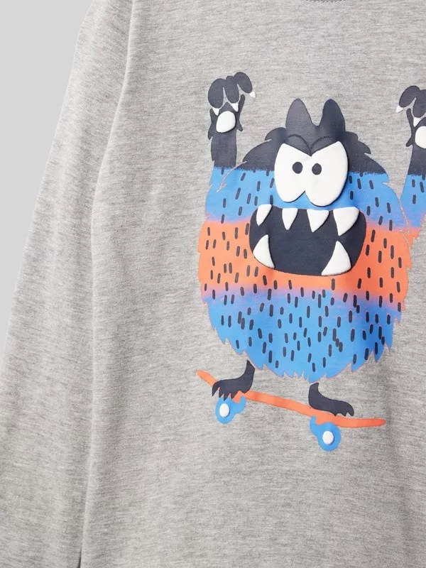 Blue Seven Tasmanian Devil Skateboard Printed Full Sleeve Tee Grey - Image 2