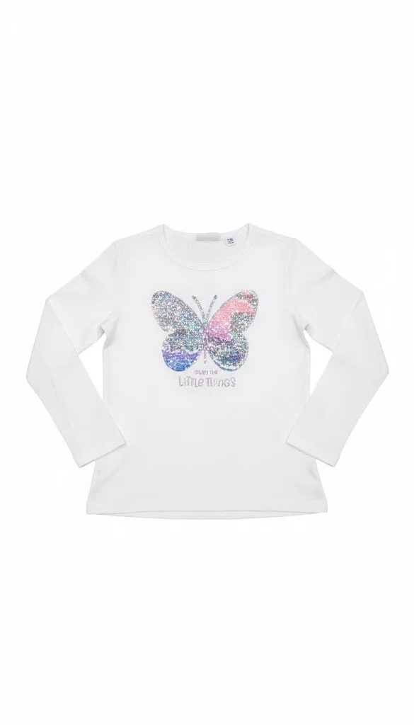Blu Kids Enjoy the Little things Glitter Logo White Full sleeves Tee