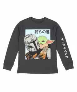 Star Wars Mando and Grogu Printed Full Sleeve Tee Charcoal