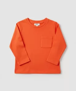 Fagottino Boys Full Sleeves Front Pocket Tee in Neon Orange