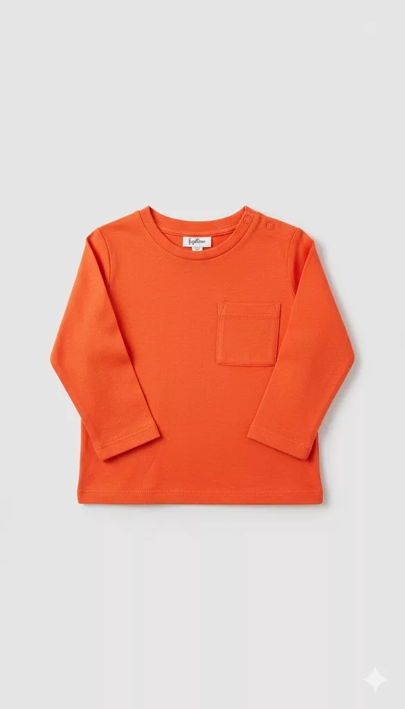 Fagottino Boys Full Sleeves Front Pocket Tee in Neon Orange