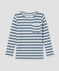 Name it Front Pocket Soft Fabric Striped Tee White/SkyBlue