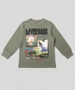 George Boys Land of the Dinos Printed Full Sleeves Tee Olive