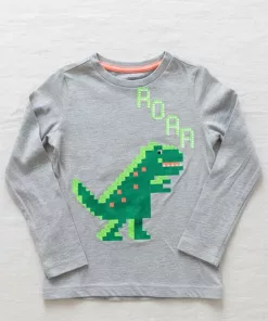Marks n Spencer 3D Dino Logo ROAR Full Sleeves Tee  Grey