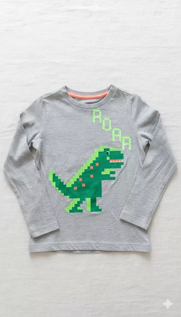 Marks n Spencer 3D Dino Logo ROAR Full Sleeves Tee Grey