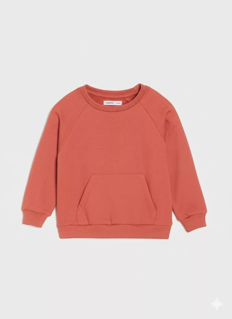 Sinsay Baby Plain Fleece Sweatshirt Kangaroo Pockets Rust